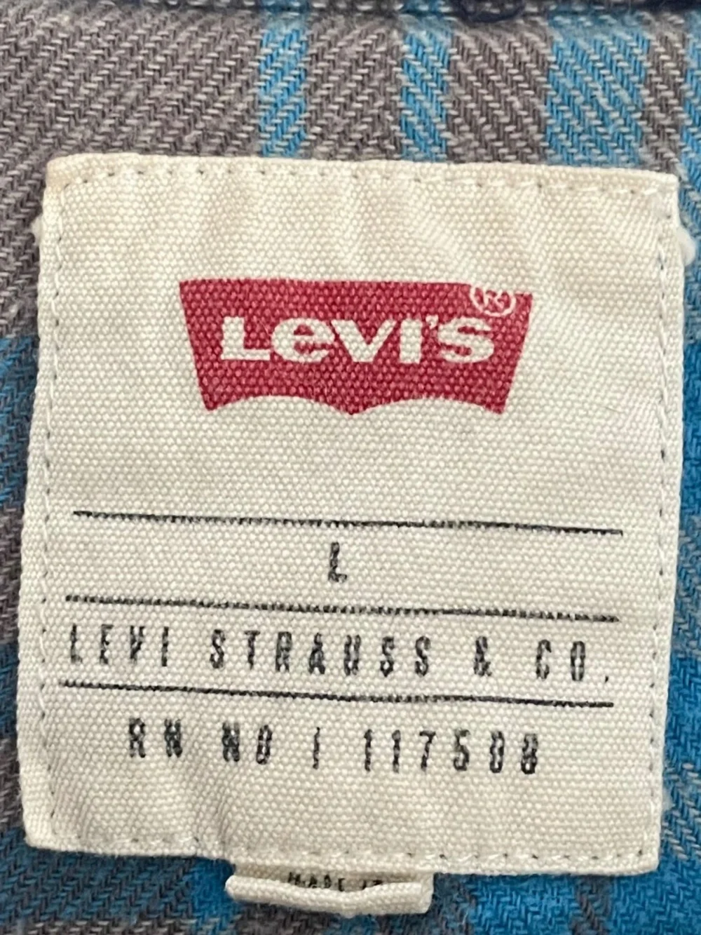 LEVI’S Blue & Gray Plaid Western Pearl Snap Flannel Shirt Unisex- Men’s Large
